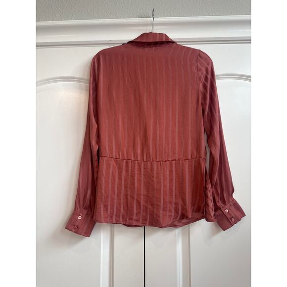 Lulus Rusty Rose Satin Collar Twist Front with Buttons Statement Blouse - Picture 7 of 8